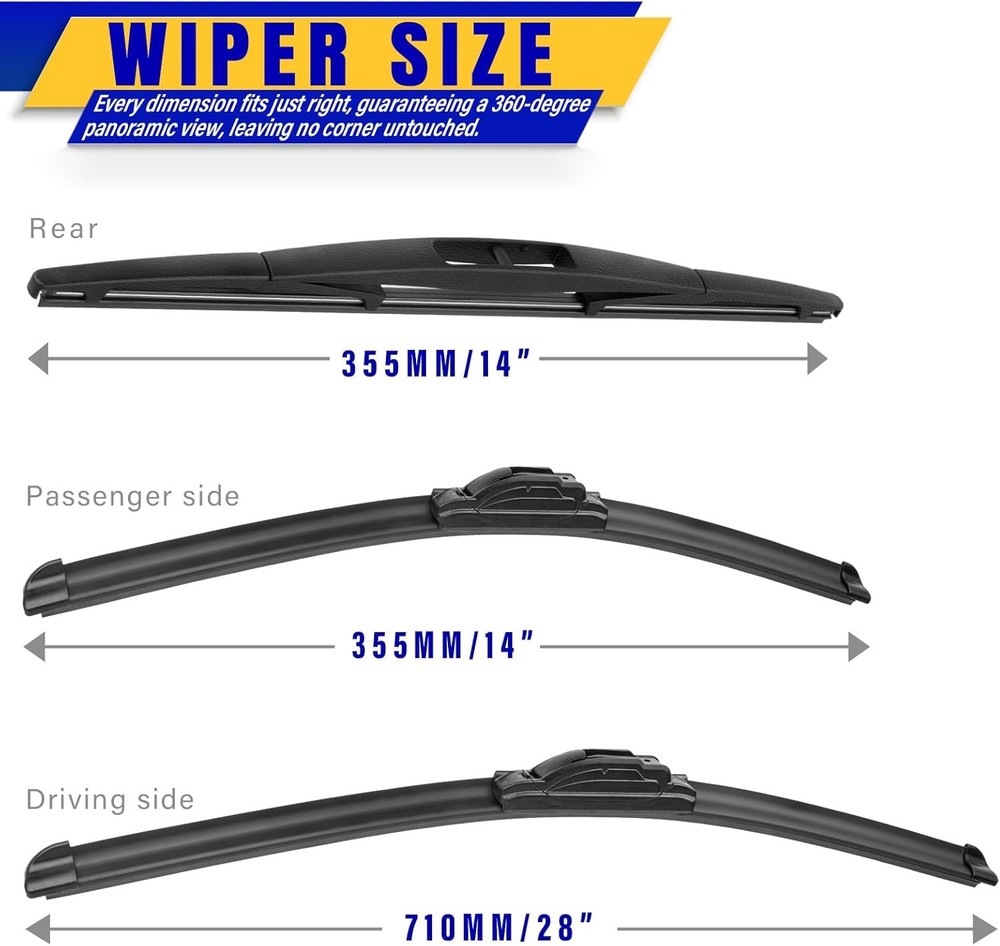 3 wipers Replacement for 2009-2020 Honda Fit, Windshield Wiper Blades Original E