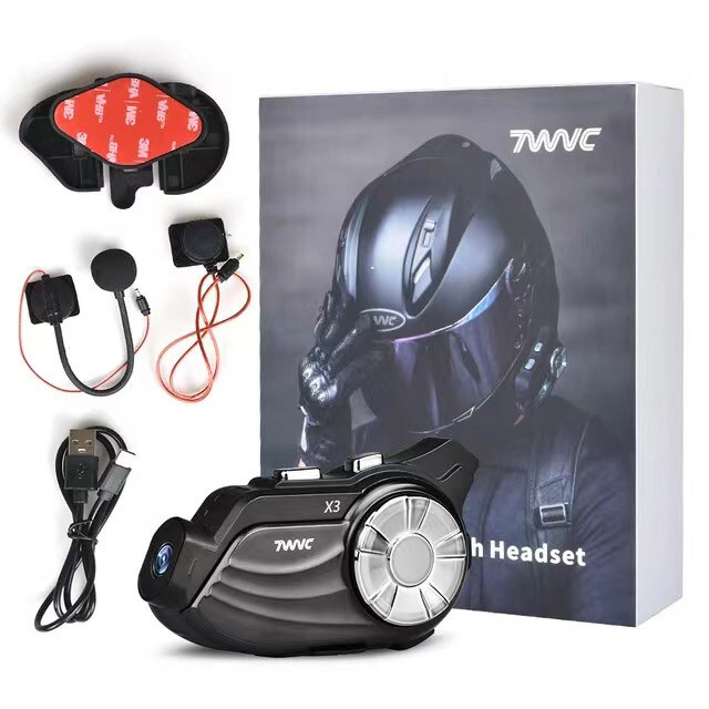 Helmet Intercom Bluetooth Headset Moto Comunication with 2K Camera Recorder
