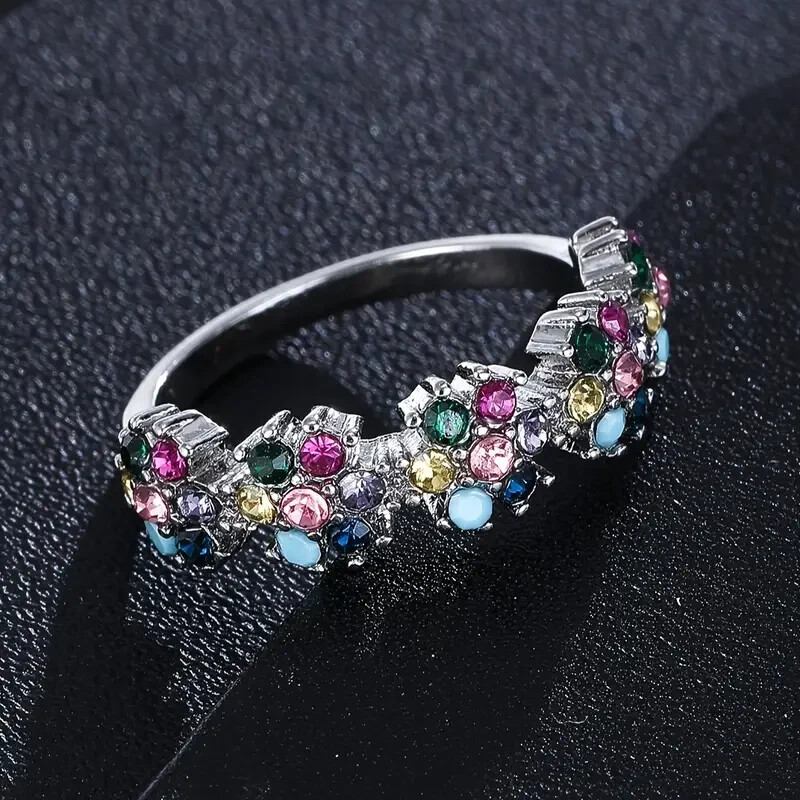925 Sterling Silver Multicolor Garnet Amethyst Wedding Engagement Ring Size 8