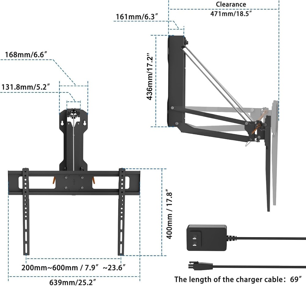 XINYAO TV Mount Pull Down with Remote, Motorized Height Adjustable