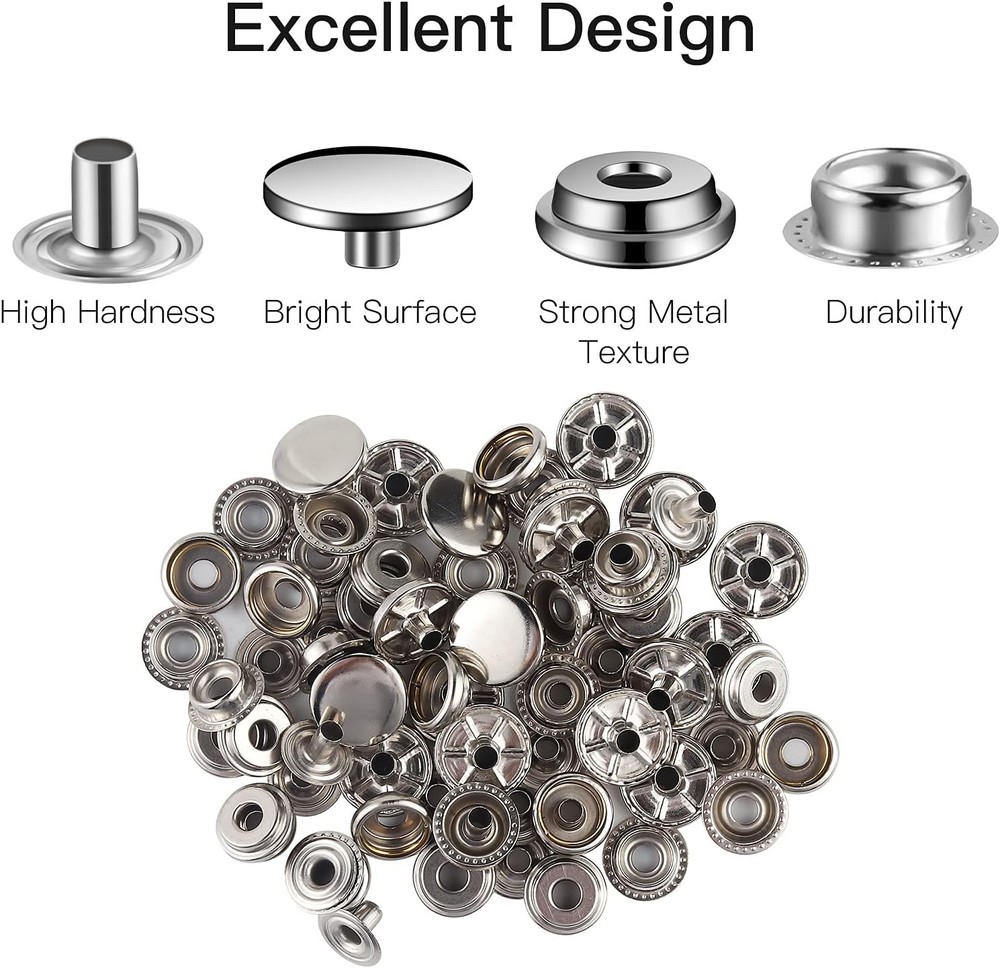 100 PCS 15MM Snap Fastener Kit Tool Button kit Snaps for Leather Silver