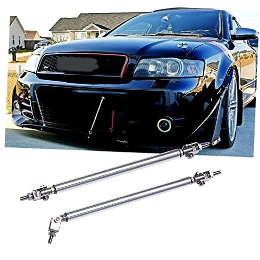 Adjustable Front Bumper Lip Splitter Diffuser Strut Rod Tie Bars 8"-11" Chrome