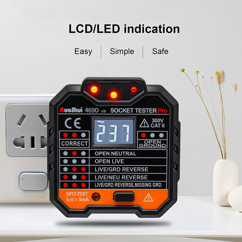 Socket Tester Electrical GFCI Receptacle Detector US Plug Tester LCD Display