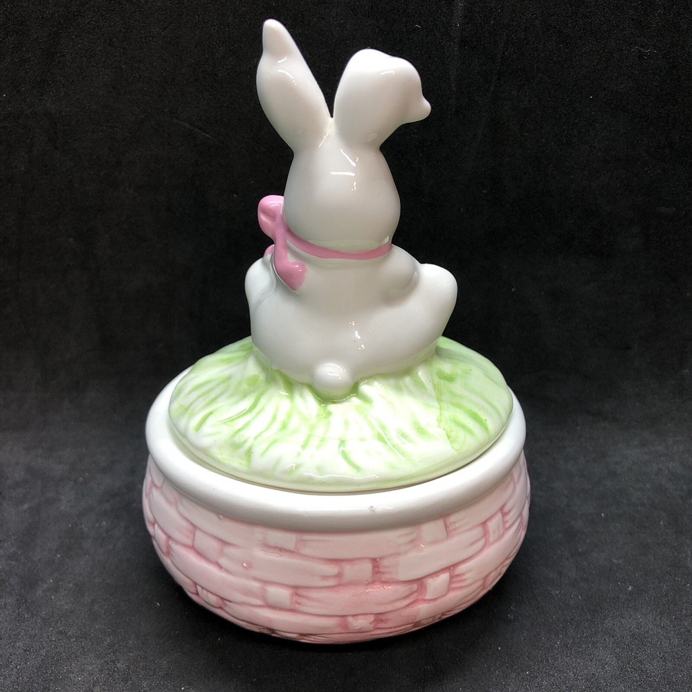 Russ Berrie Easter Bunny Rabbit Trinket Box Ceramic Easter Spring Decor