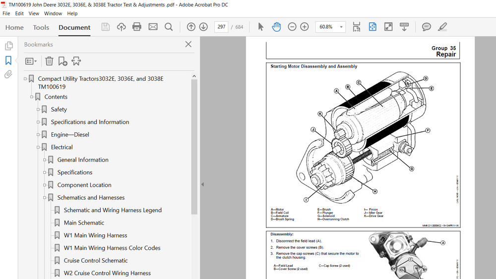 John Deere 3032E 3036E 3038E Compact Utility Tractor Technical & OP Manual USB