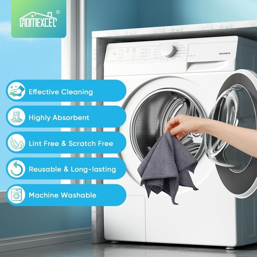 Grey Microfiber Cleaning Cloth 12 Pack - Highly Absorbent & Lint Free