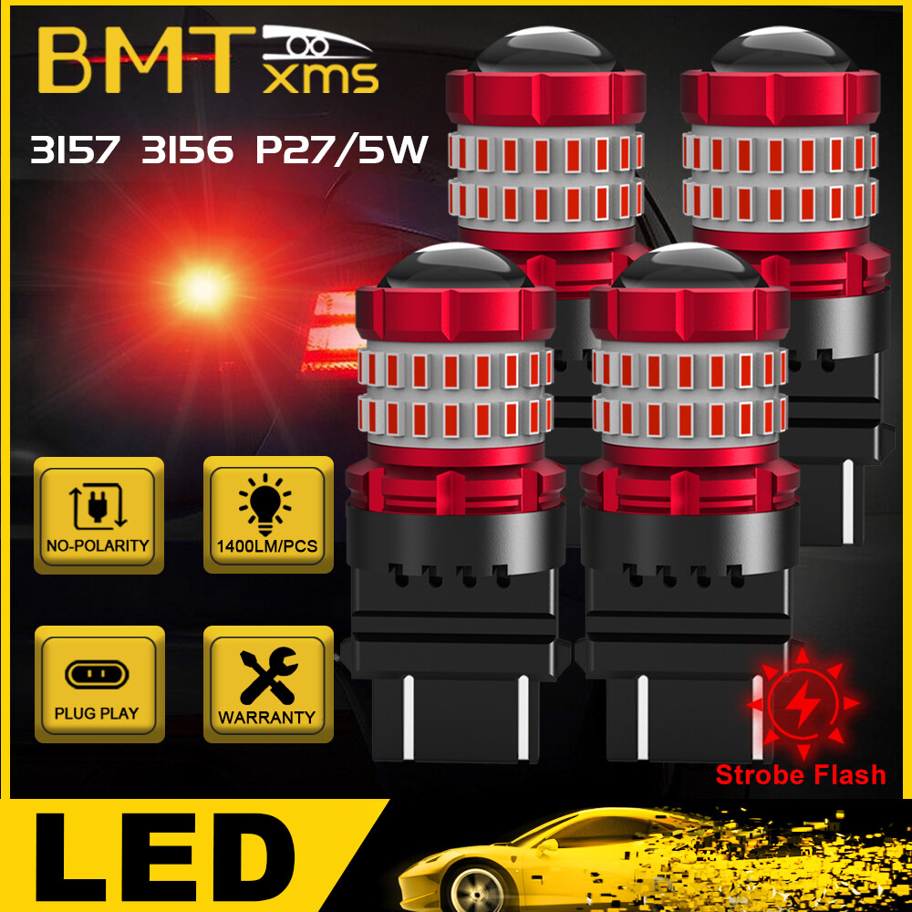 4X 3157 3057 Red Strobe LED Brake Tail Stop Light Bulbs Blinking Flash For Chevy