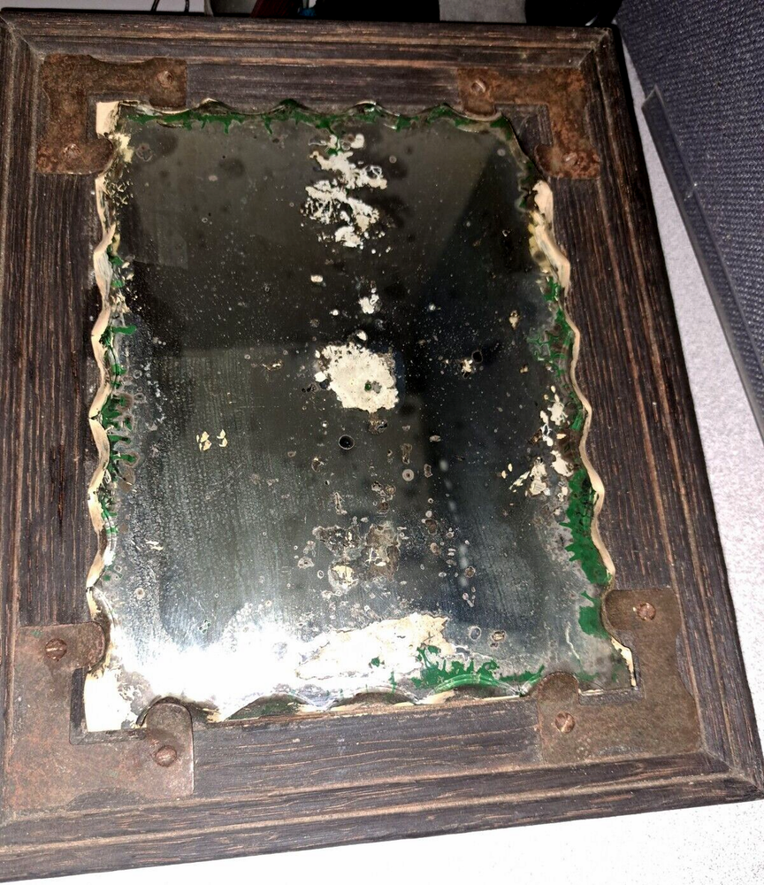 RARE Antique Hand made rustic Primative Mirror with metal hardware #542Bin14