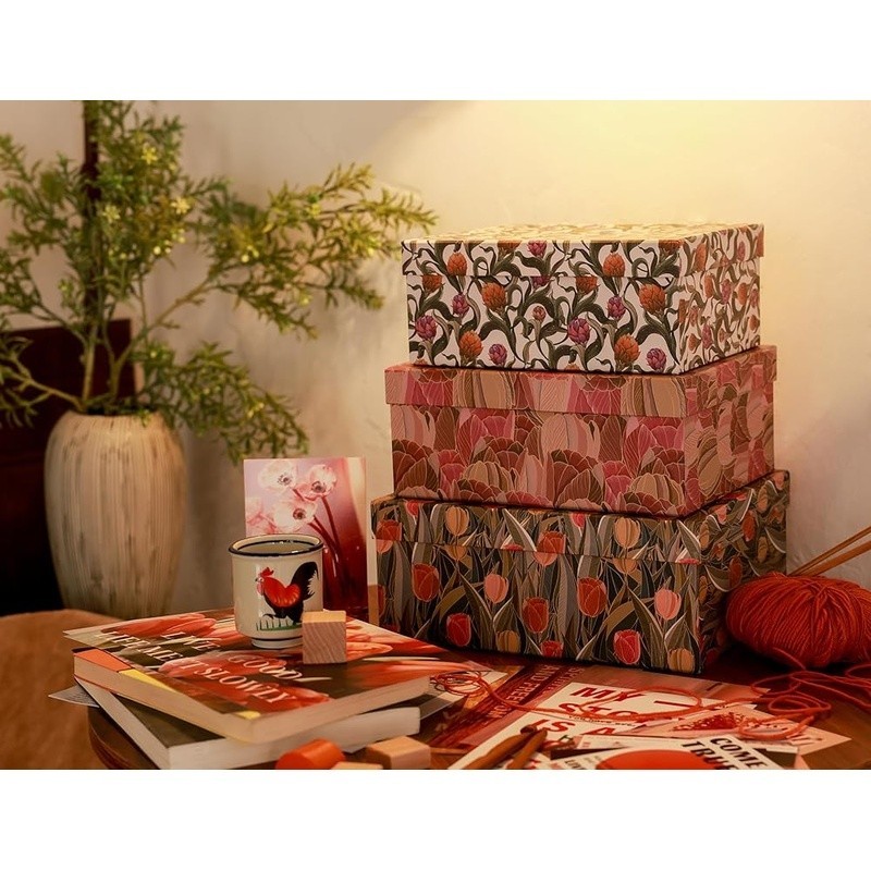 Elegant Floral Storage Boxes Set Stackable Nesting Organizers Home Office Decor