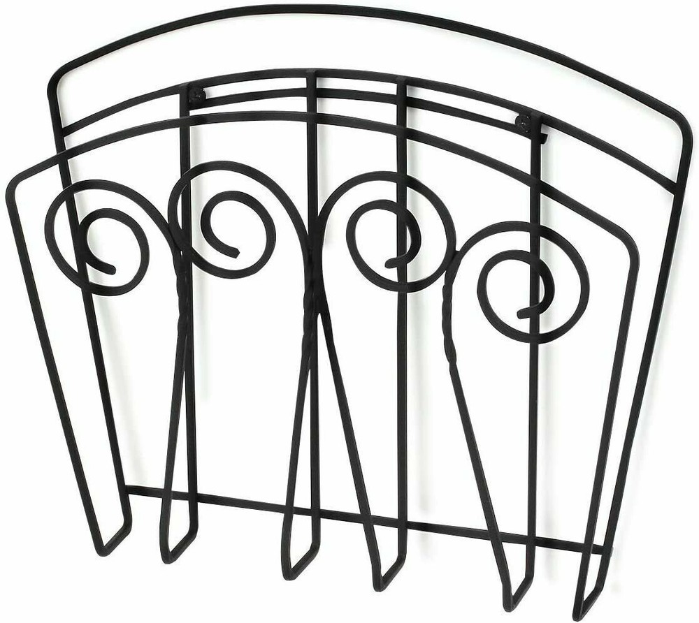 Magazine Rack Black Metal Wall mount Scroll Design
