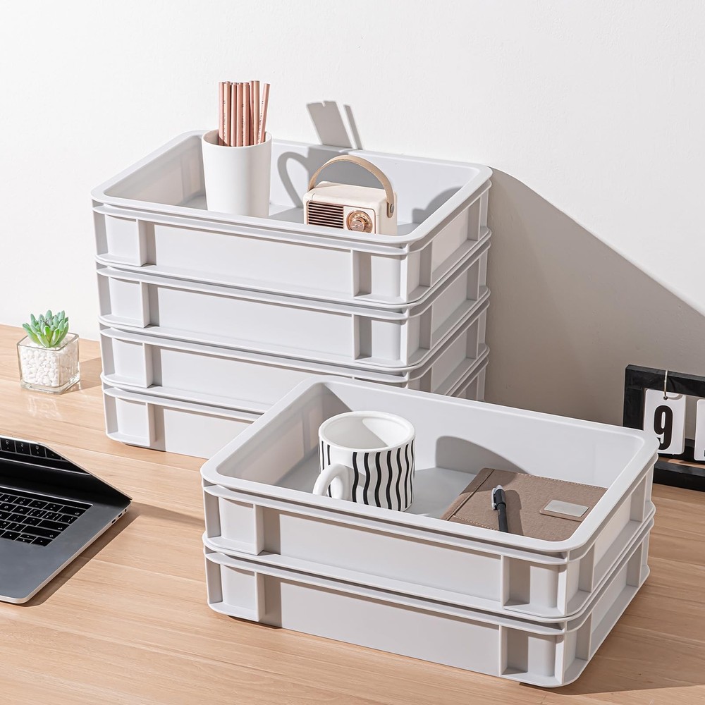 Plastic Storage Bins, Straught Wall Handled Storage container Tote ,Space-Sav...