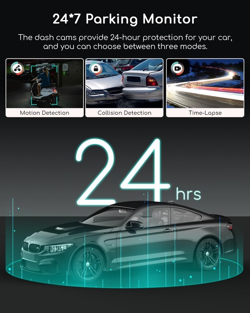4K Dual Dash Cam with Built-in GPS & Motion Detection for Rideshare