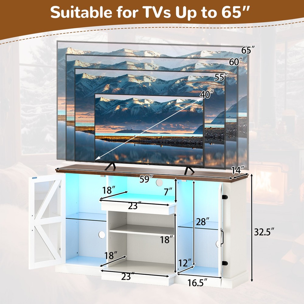 59'' Media Console Table w/3-Level Shelves LED Lights 22 Dynamic Modes 20 Modes