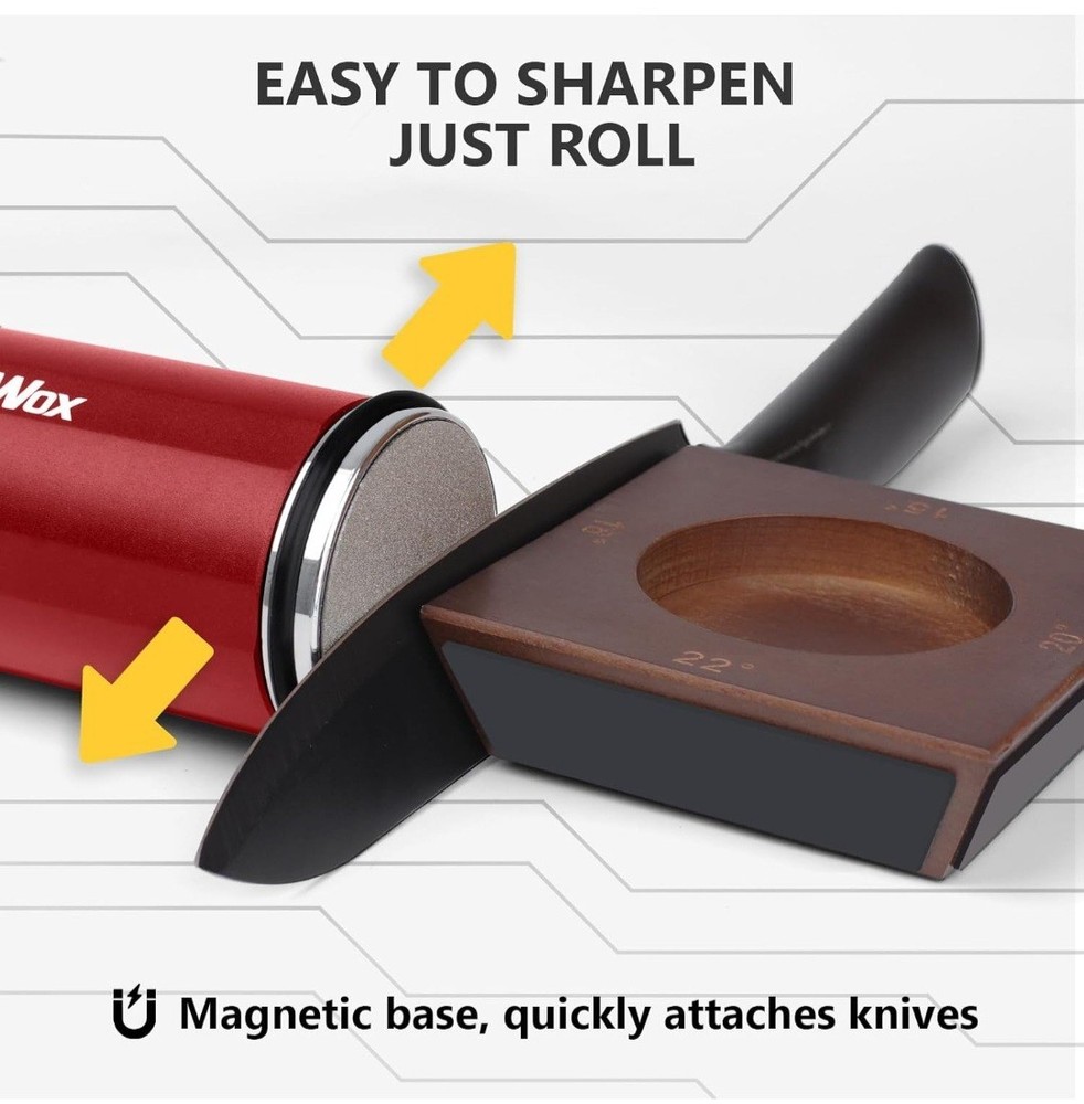 Longer Rolling Knife Sharpener with Leather Strop, Upgraded Rolling Knife...