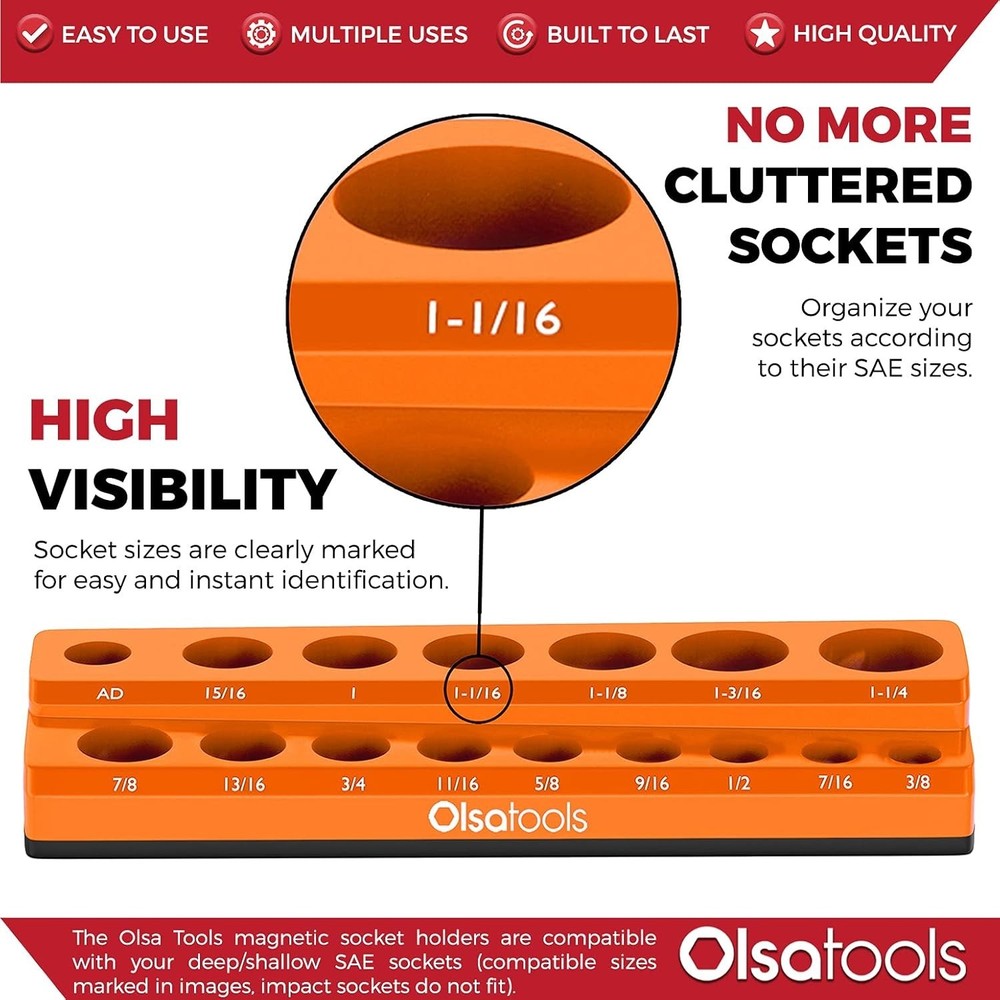 Orange Magnetic Socket Organizer - Professional Tray