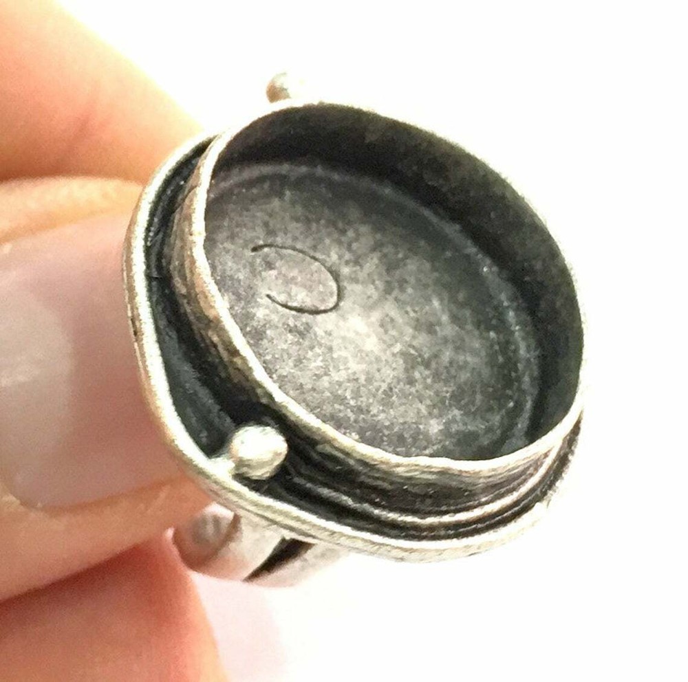 Round Blank Ring Base Bezel Setting Antique Silver Brass Adjustable G5296