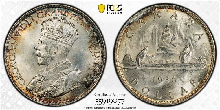 1936 Canada Silver Dollar - PCGS MS64