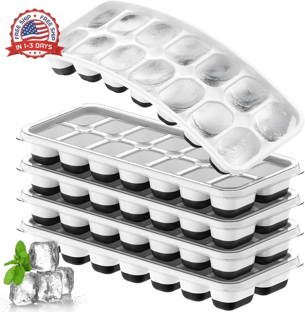 Ice Cube Tray 5 Pack, Stackable Silicone Ice Cube Trays with Lid- Easy Release R
