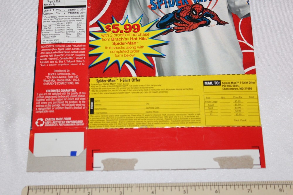 2002 Spider-man Brachs Fruit Snacks Empty Advertising Display Box Candy Marvel
