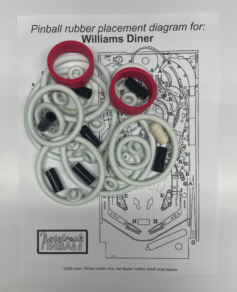 1990 Williams Diner Pinball Machine Rubber Ring Kit