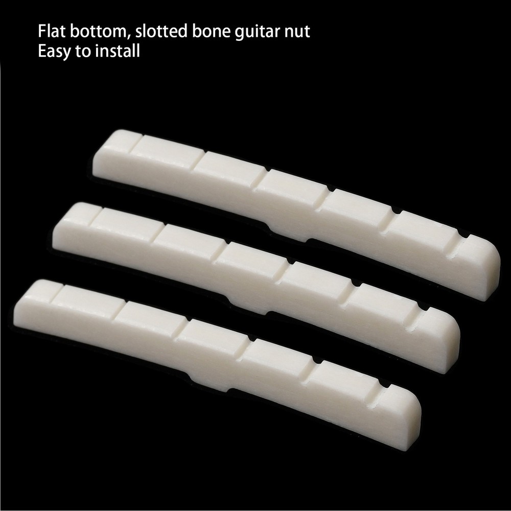 3Pcs 6 String Guitar Nut Flat Bottom Slotted Bone Guitar Nut Replacement For