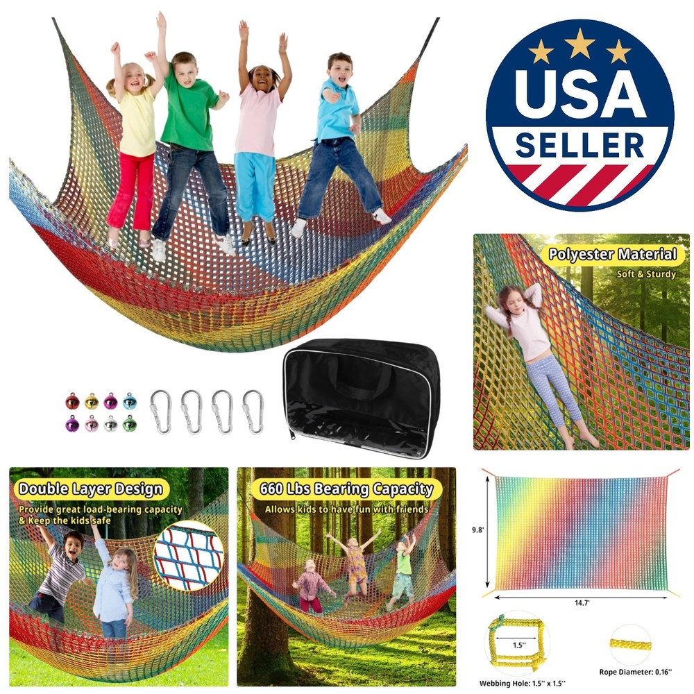 Easy-Install Double Layer Climbing Net 14.7' x 9.8' - Perfect for Backyard Play