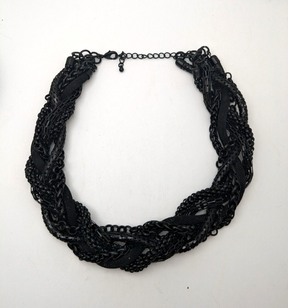 Unsigned Braided Statement Necklace six Black mesh chains 17"+3" extension