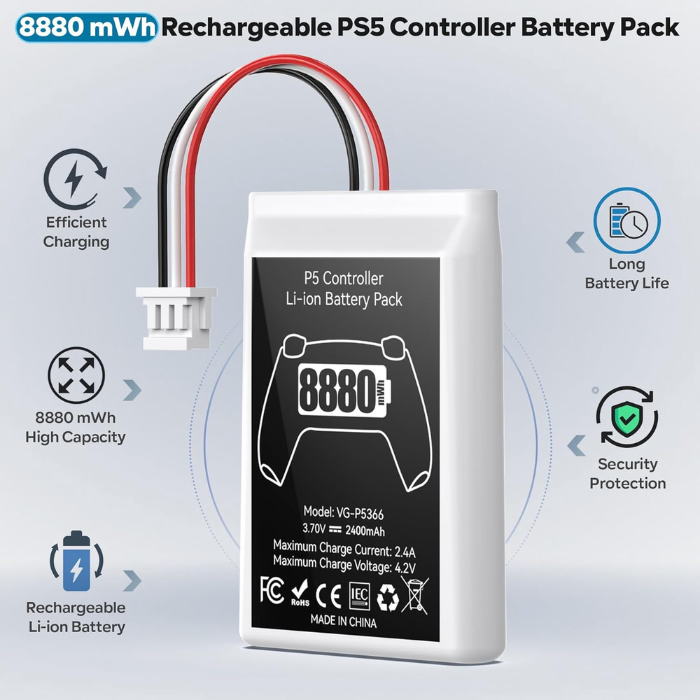 PS5 Controller Battery with 2 Packs X 8880Mwh High Capacity PS5 Controller Batte