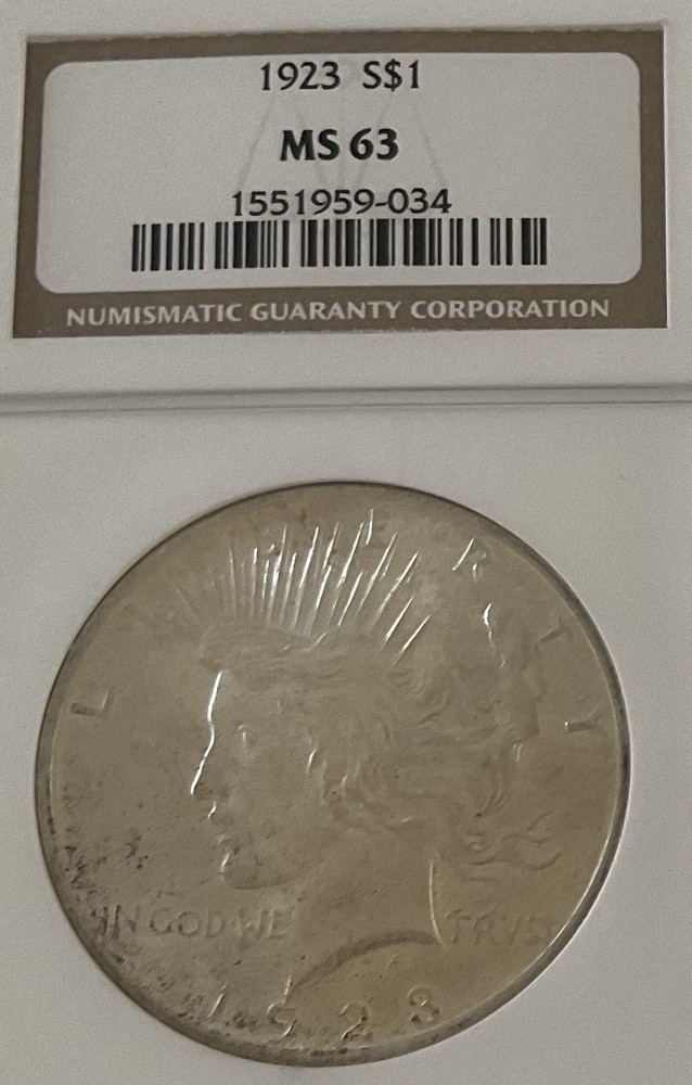 NGC 1923 Peace Silver Dollar, Graded MS63