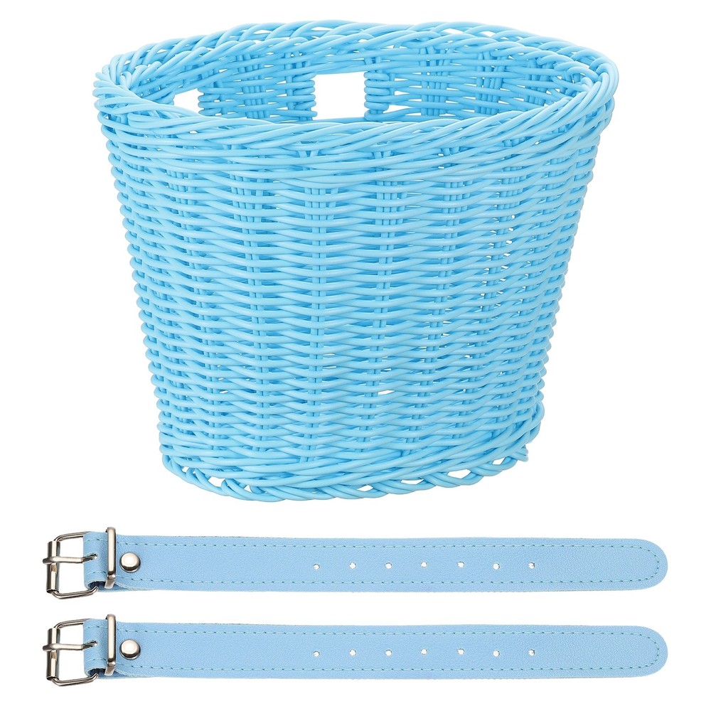 Handwoven Wicker Rainbow Bicycle Basket with Adjustable, Blue