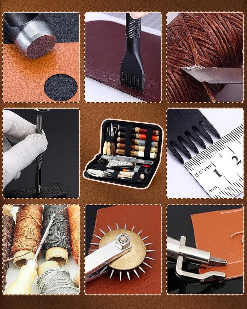 Leather Working Tools Set for Beginners Leather Craft Kit with Thread Punch Awl