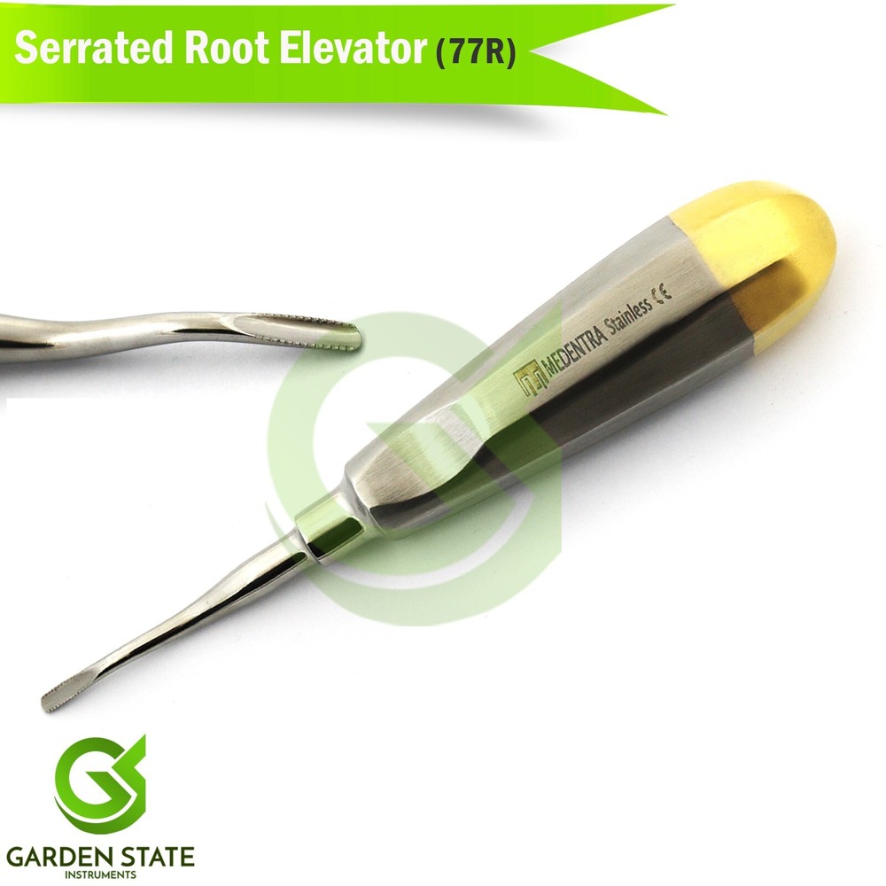 3 PCS Serrated Root Elevators #77R Tooth Extraction Elevator Half Gold Handle