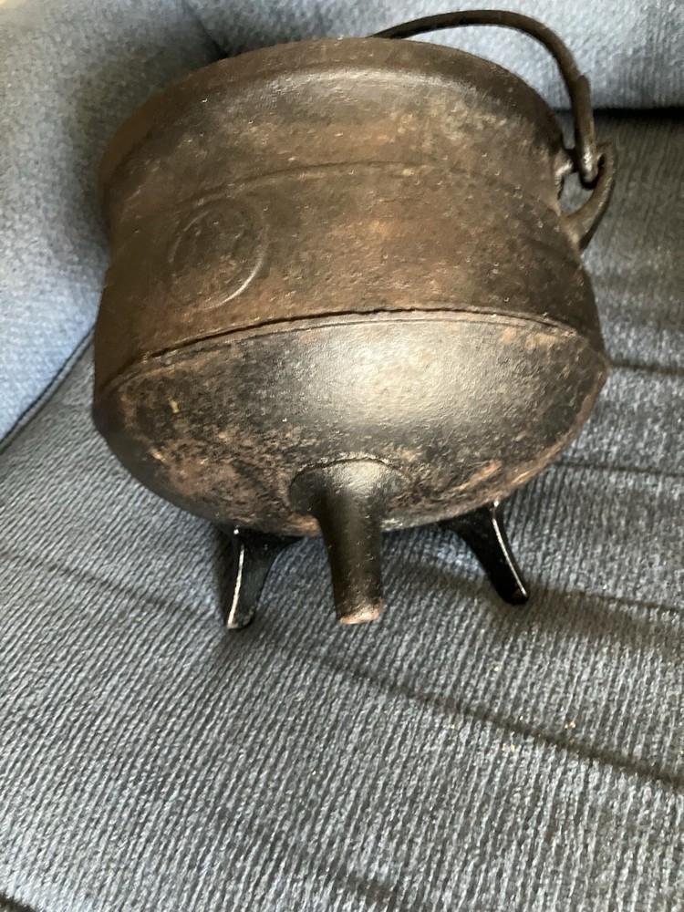 Vintage Cast Iron Cauldron Kettle With Embossed Duck Symbol
