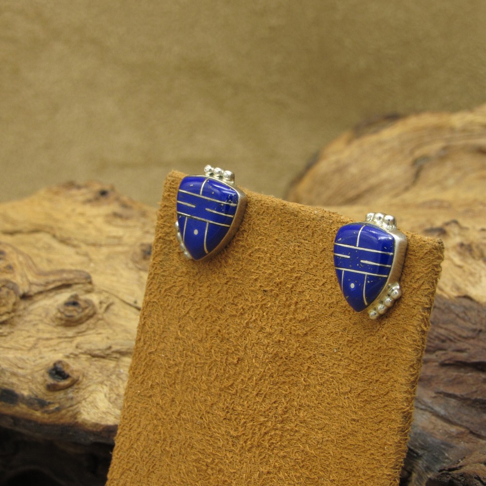 Sterling Silver Inlaid Block Lapis Post Earrings