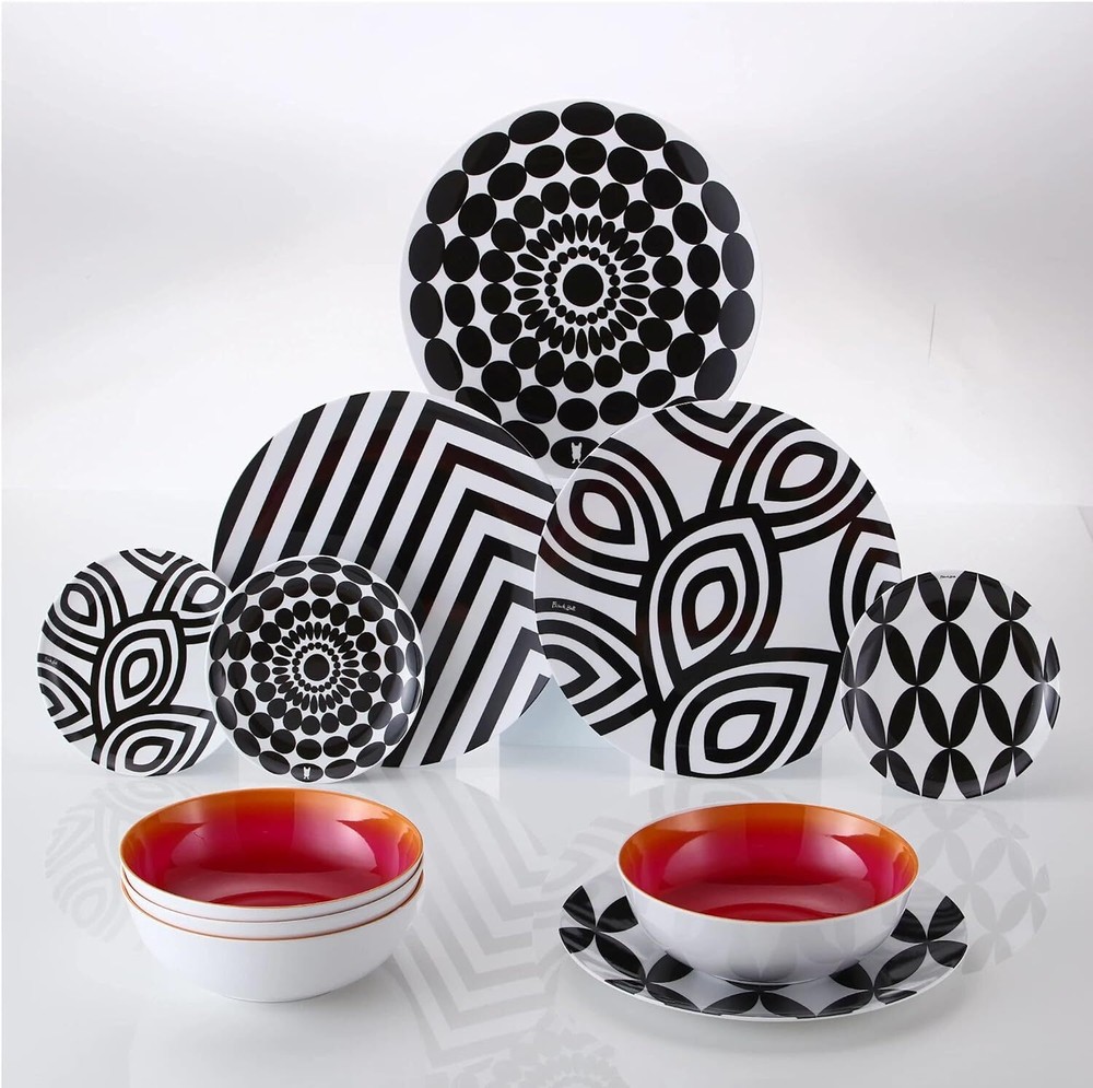 French Bull 12-Piece Dinnerware Set Black & White Medium, Black/White