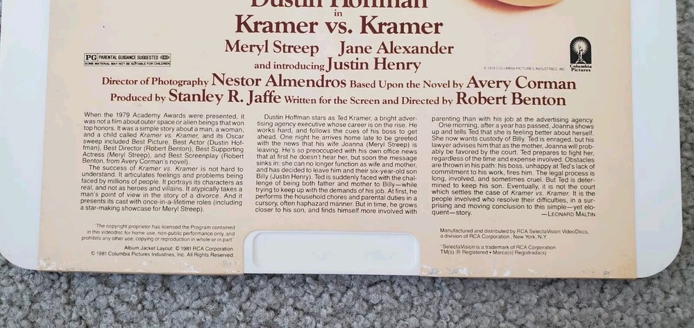 Vintage RCA SelectaVision Capacitance System Kramer Vs. Kramer VideoDisc