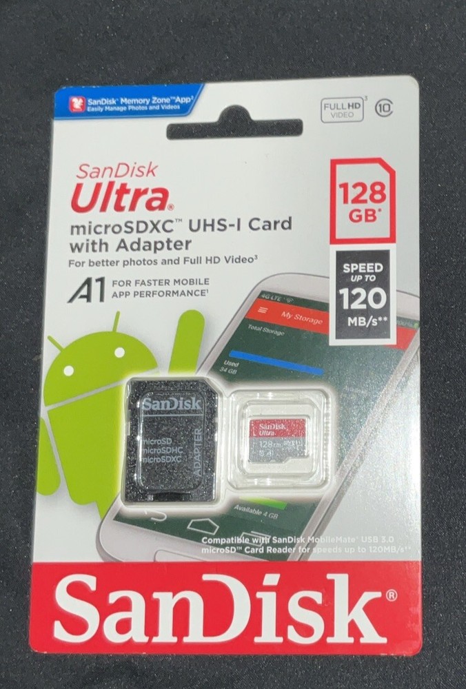 SanDisk 128GB Ultra microSDXC UHS-I Memory Card w/Adapter 120MB