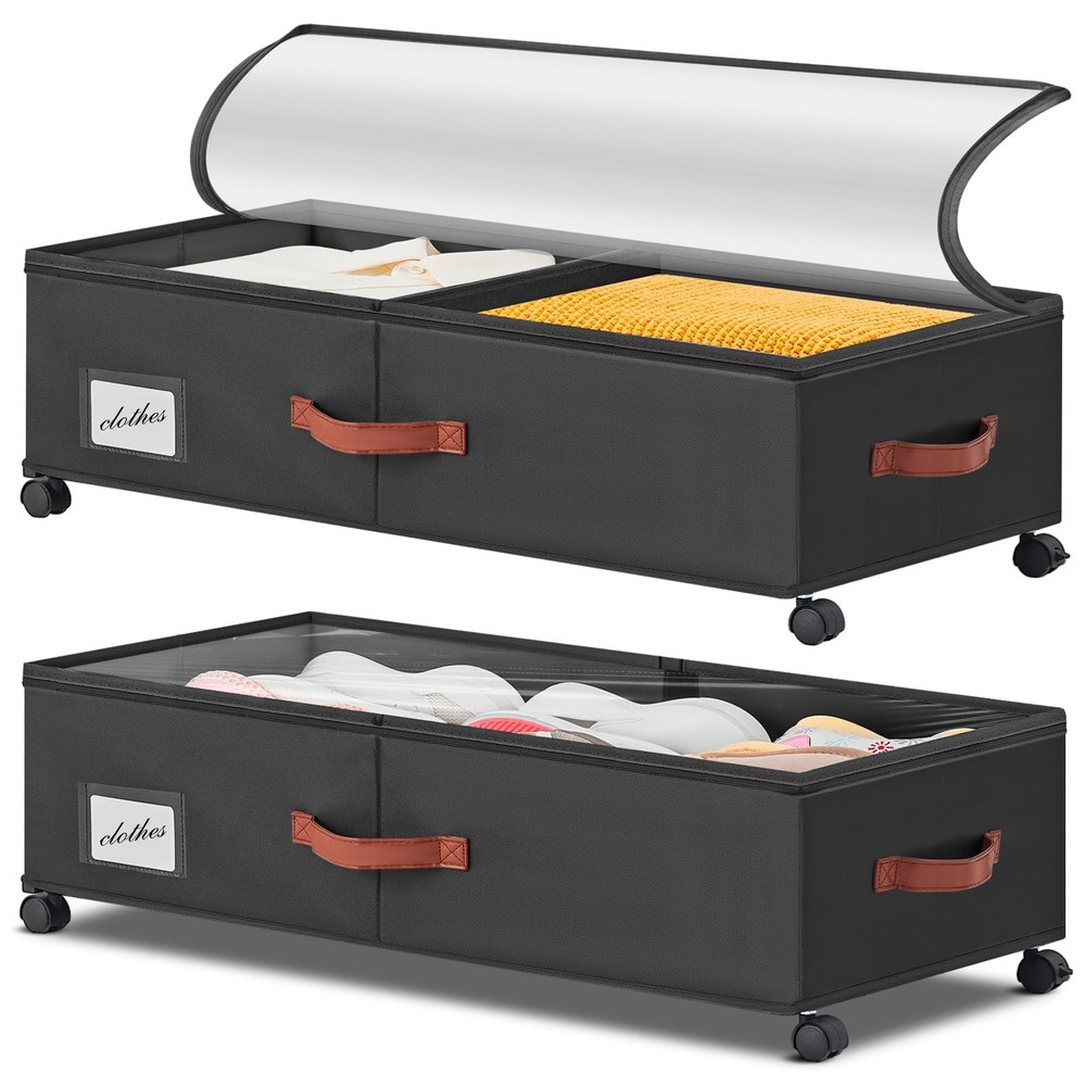 Under Bed Storage Containers with Wheels 9.5 inches Higher Under Bed Storage ...