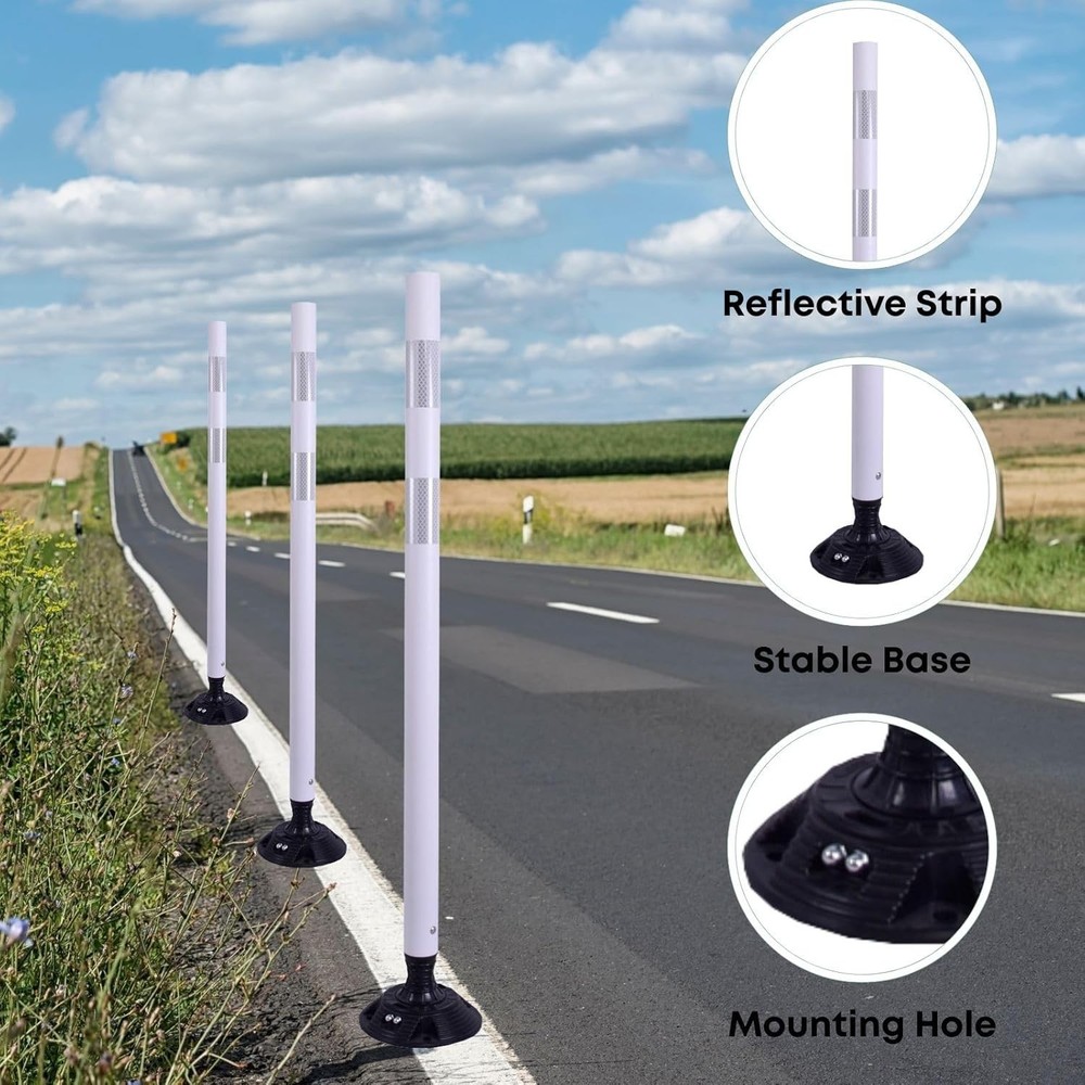 8PCS 48" White Traffic Delineator Posts Spring Channelizer Posts for Road Safety