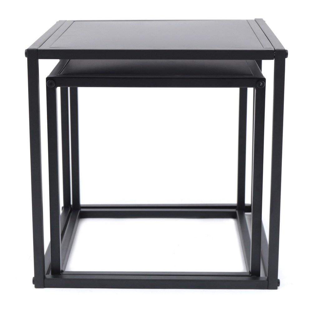 2pc Modern Metal Coffee Table Tray Square Side/End Table Office Home Matt Black