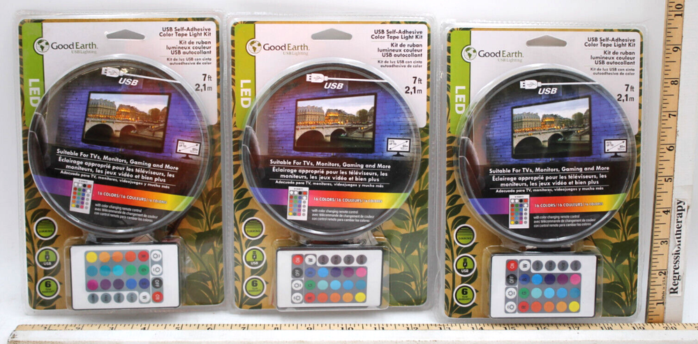 3pc 21' Total 2019 Good Earth 16 Color LED Tape Light Kit USB Remote Control++++
