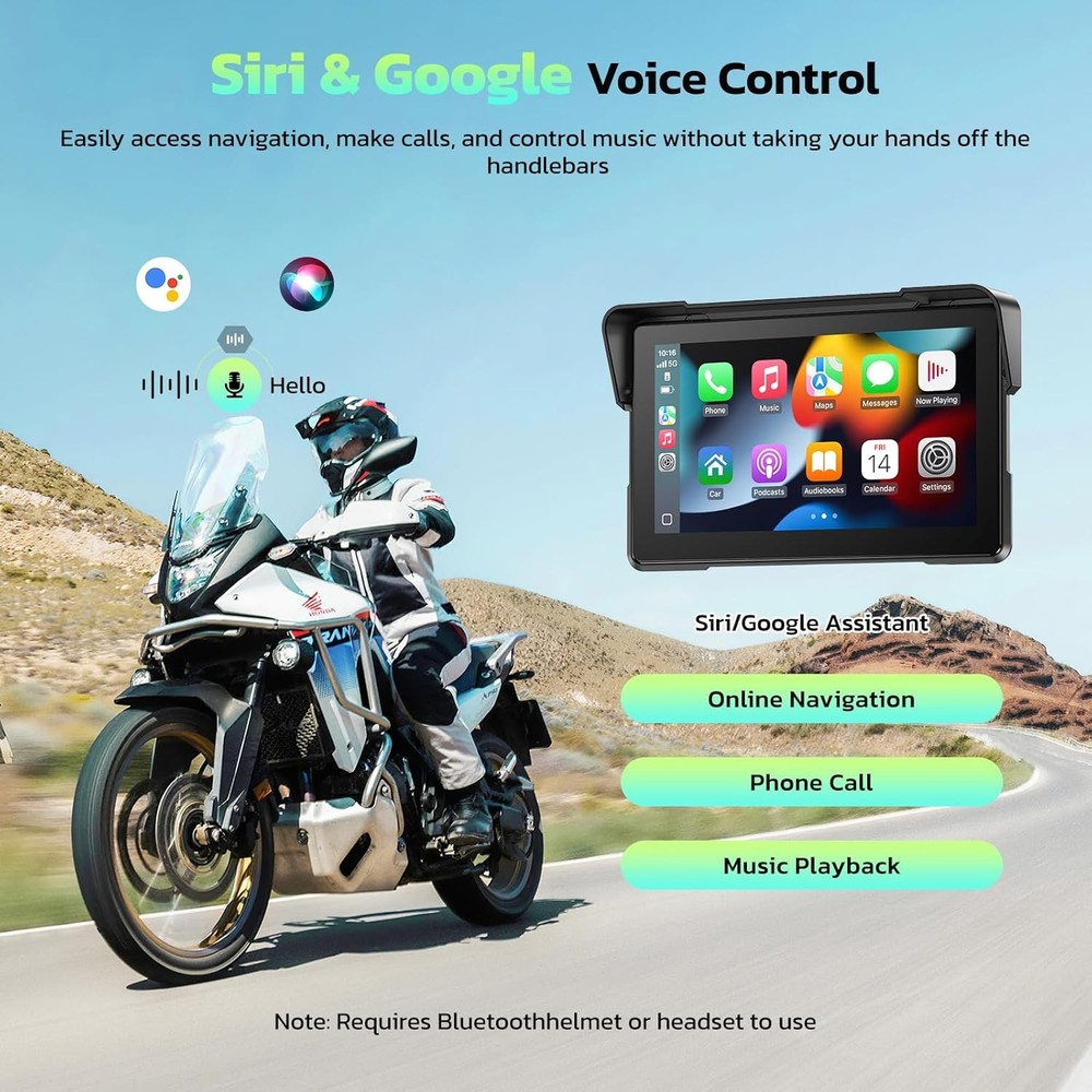 Lamtto 7Inch Motorcycle Navigation GPS Wireless Carplay Android Touch Screen