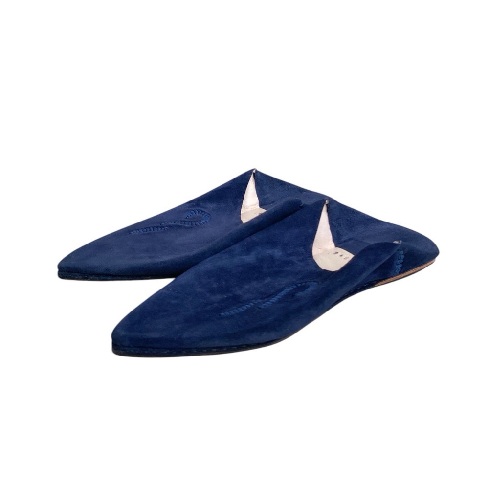 Blue Suede Moroccan Babouches Pointed Toe Hand Embossed Handmade