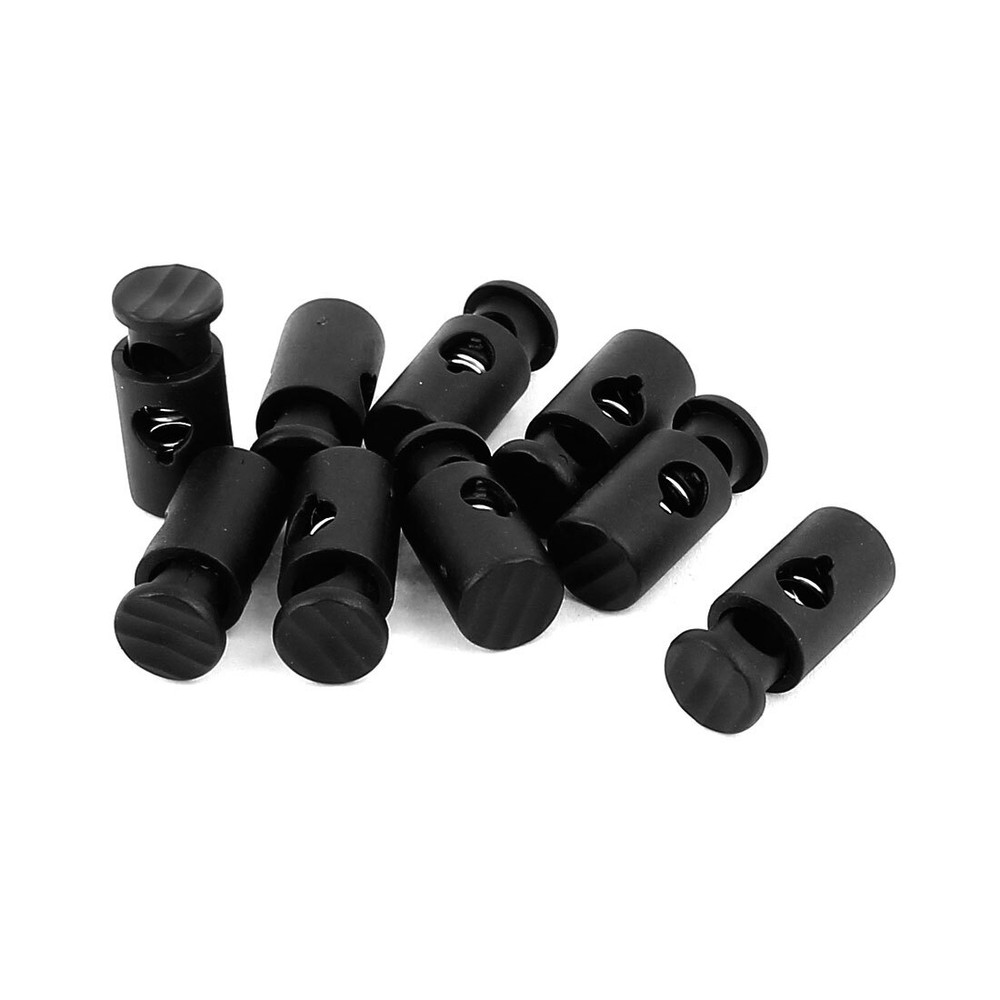 9pcs 6mm Dia Black Plastic Spring Loaded Single Hole Drawstring Stop Cord Lock