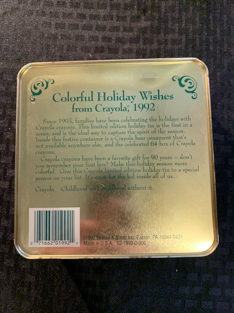 Crayola holiday crayon tin 1992 EMPTY 6 x 3 Excellent Condition