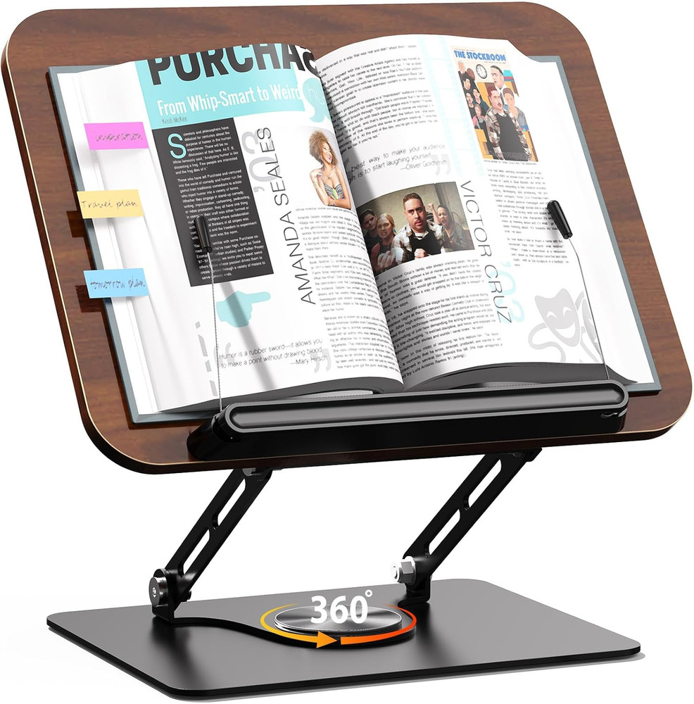Book Stand for Reading,Adjustable Book Holder with 360° Rotating Base,Foldable B