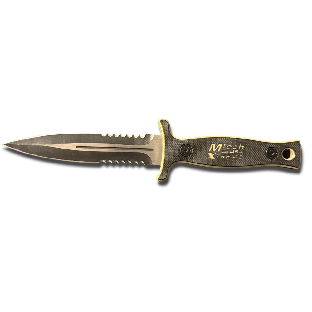 MTech Fixed Blade Dagger Knife Double Edge Serrated w Sheath G10