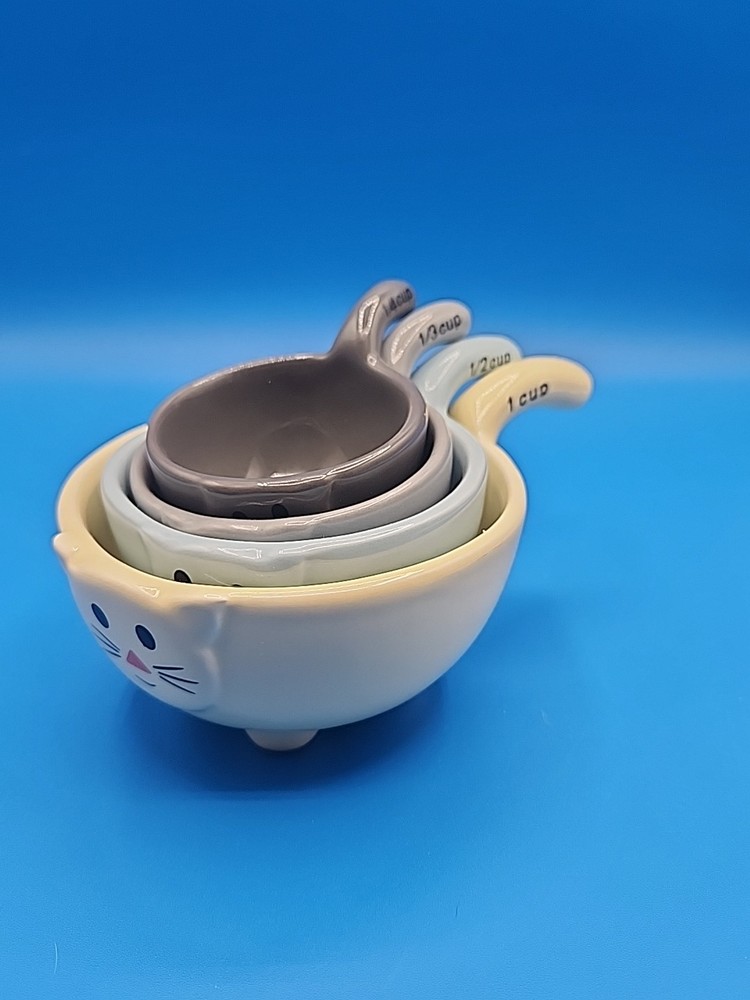 Kitty Cat Ceramic 4 Pc Nesting Stackable Measuring Cup Set Ceramic