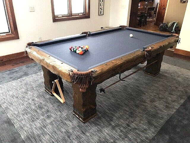 Hand-Crafted RUSTIC LOG Pool Table 'GRIZZLY' for Log Home, Cabin or Ranch
