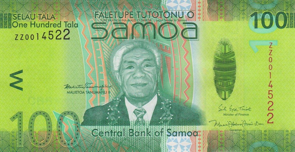 Samoa 100 Tala (2008/2017) - New Sign/ZZ Replacement Note/p44b UNC
